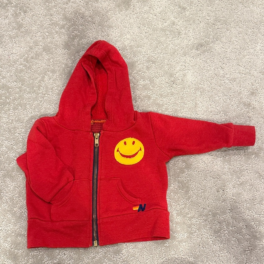 Aviator Nation Red Kids Zip Up Hoodie with Smiley Face
